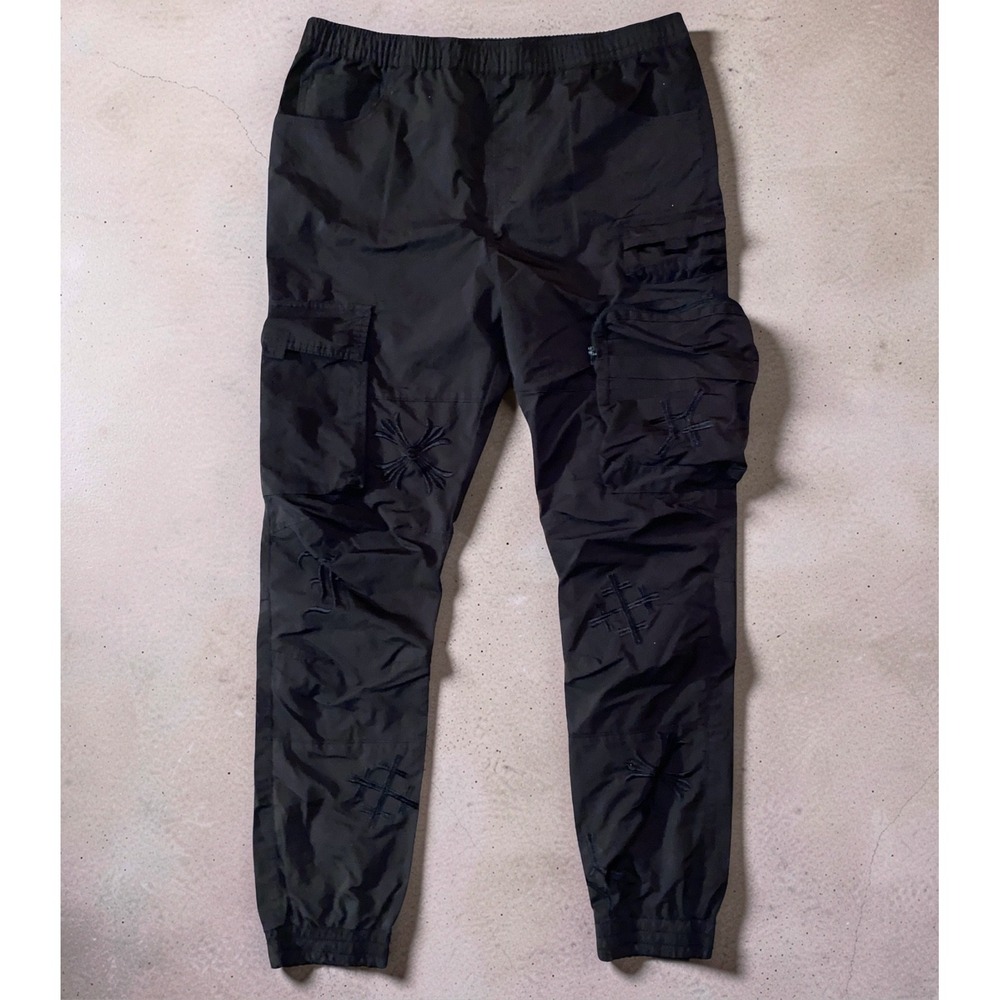 Smoke Rise Mens 34x30 Black Cargo Jogger Pants Embroidered Streetwear
